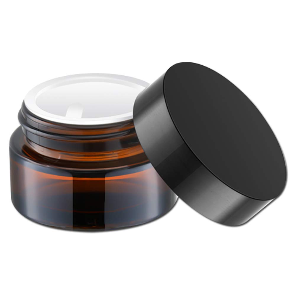 Popular  20ml Amber Empty Cosmetic Packaging Glass Cream Balm Jar With Black Screw Lid and Inner Liner