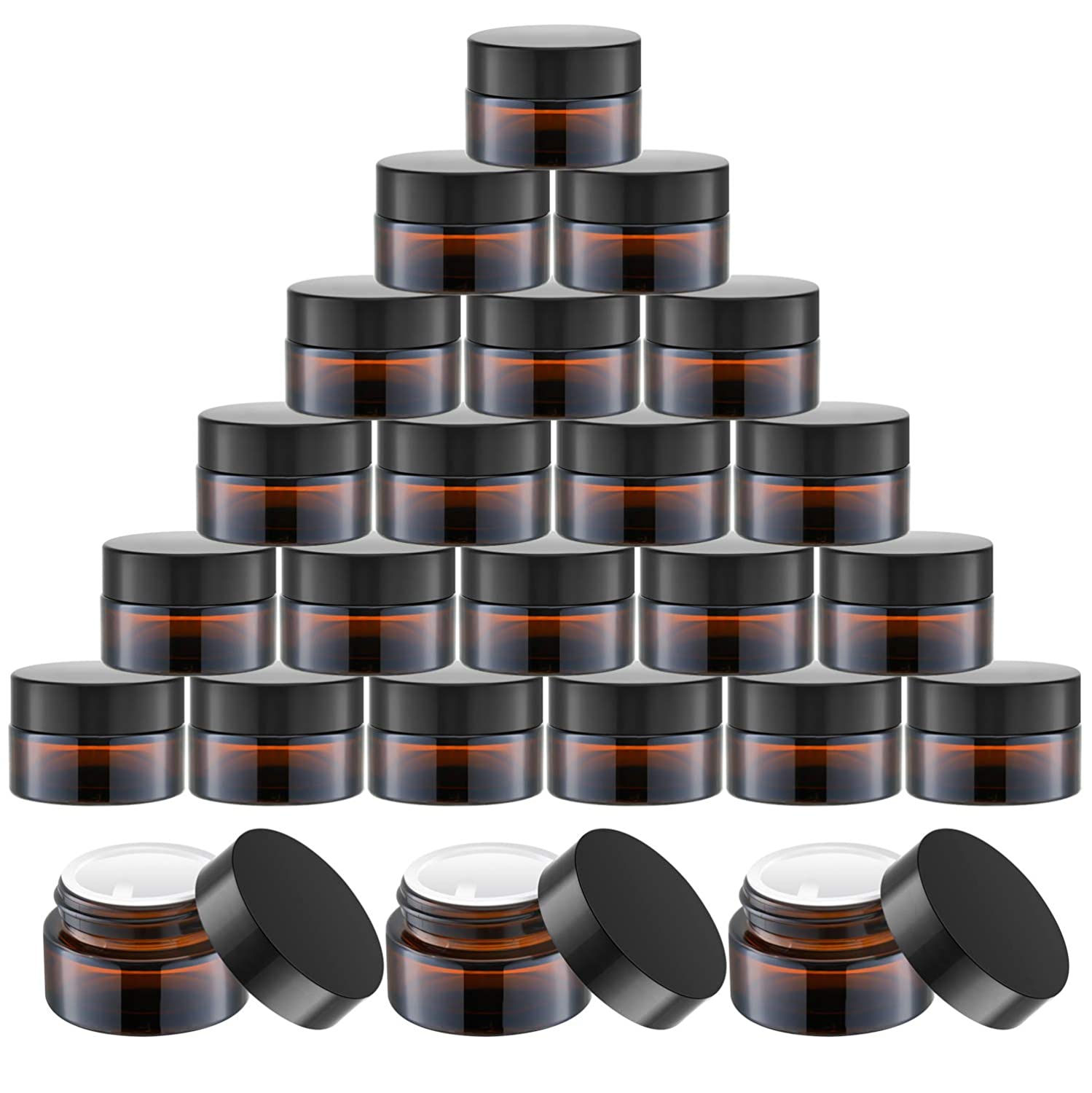 Popular 20ml Amber Empty Cosmetic Packaging Glass Cream Balm Jar With Black Screw Lid and Inner Liner