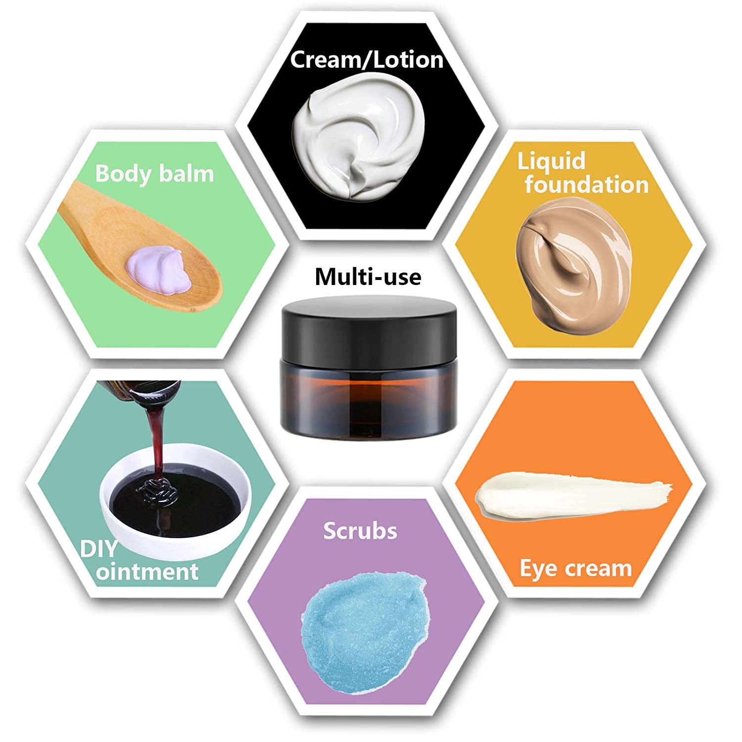 Popular 20ml Amber Empty Cosmetic Packaging Glass Cream Balm Jar With Black Screw Lid and Inner Liner