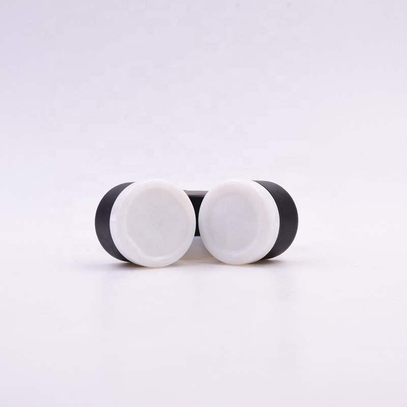 Popular 3 ml white round small straight side eye cream cosmetic packing glass jar with black plastic child proof lid.