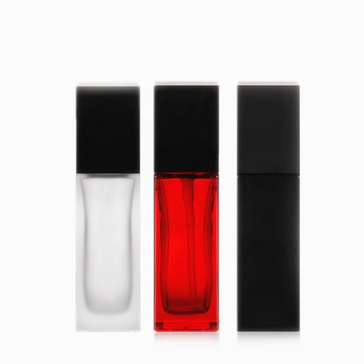 Popular 30 ml 1oz frost square shape foundation glass cosmetic bottles