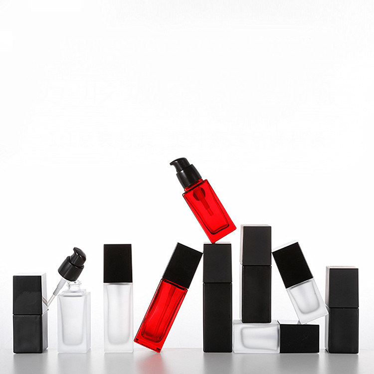 Popular 30 ml 1oz frost square shape foundation glass cosmetic bottles