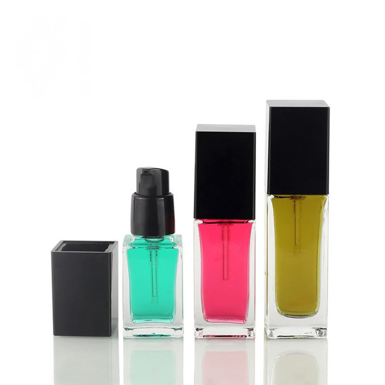 Popular 30 ml 1oz frost square shape foundation glass cosmetic bottles