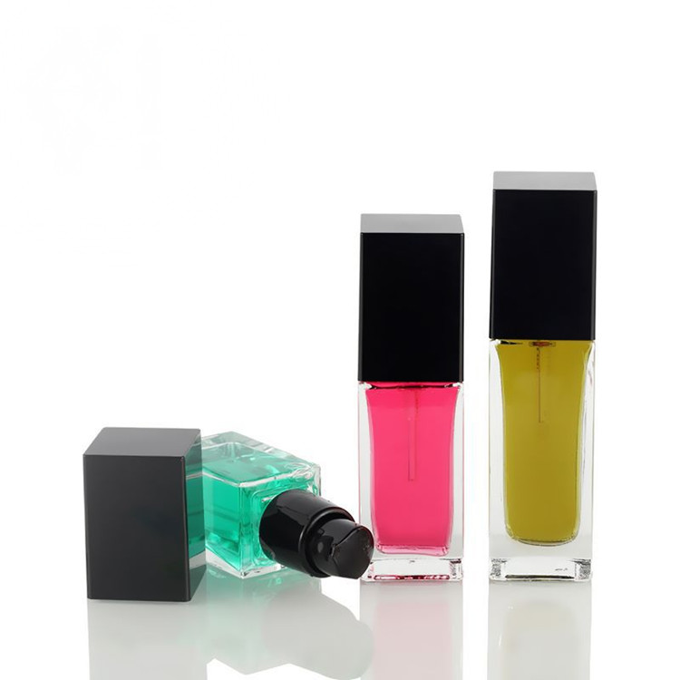 Popular 30 ml 1oz frost square shape foundation glass cosmetic bottles