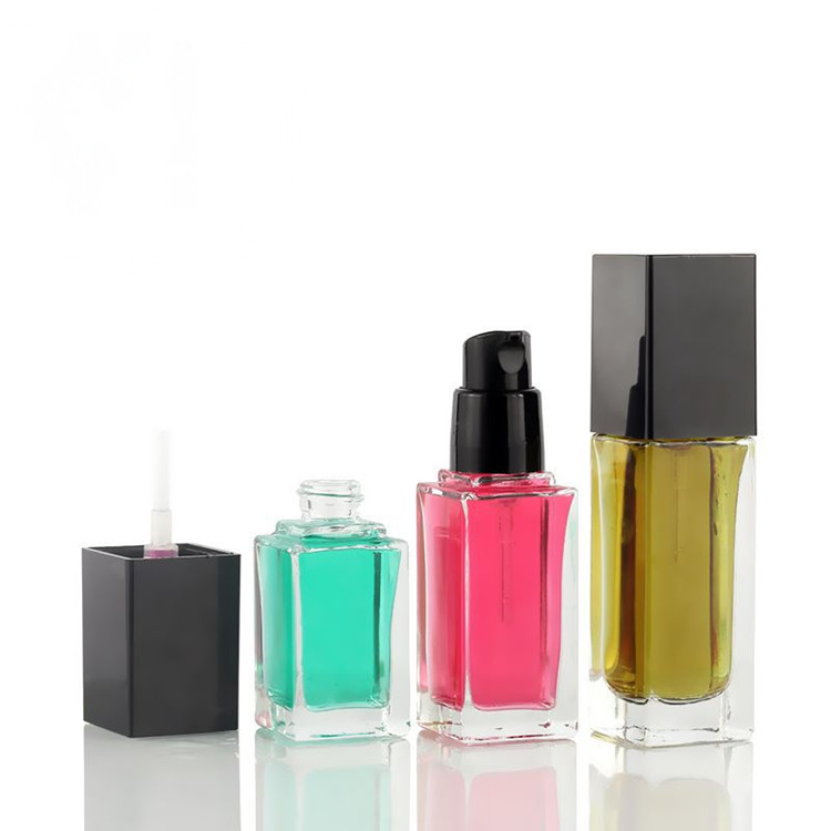 Popular 30 ml 1oz frost square shape foundation glass cosmetic bottles