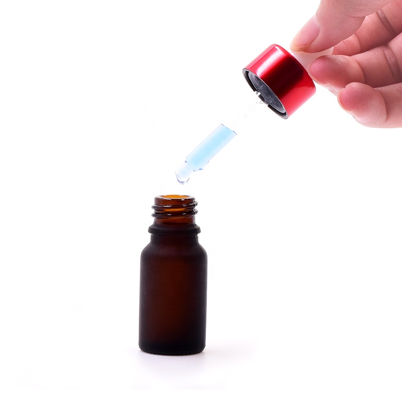Popular 30 ml round matte brown  glass bottle  essential oil perfume  cosmetic packing with different colors of droppers