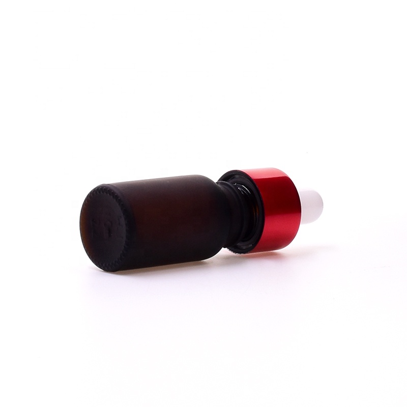 Popular 30 ml round matte brown glass bottle essential oil perfume cosmetic packing with different colors of droppers