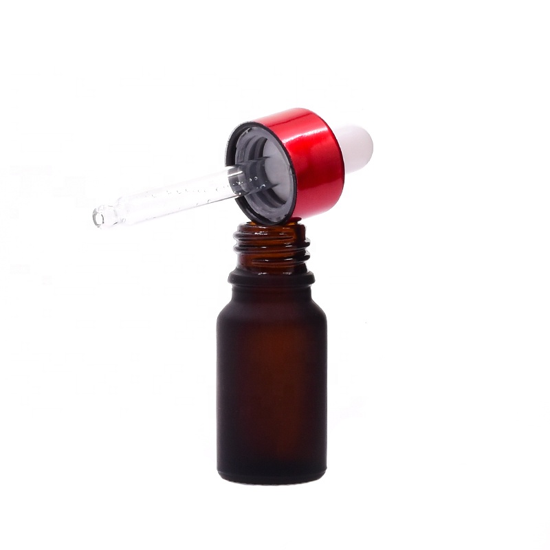 Popular 30 ml round matte brown glass bottle essential oil perfume cosmetic packing with different colors of droppers