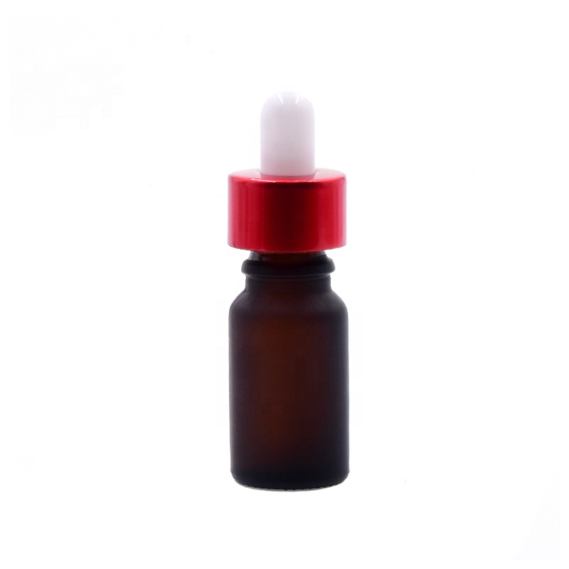 Popular 30 ml round matte brown glass bottle essential oil perfume cosmetic packing with different colors of droppers