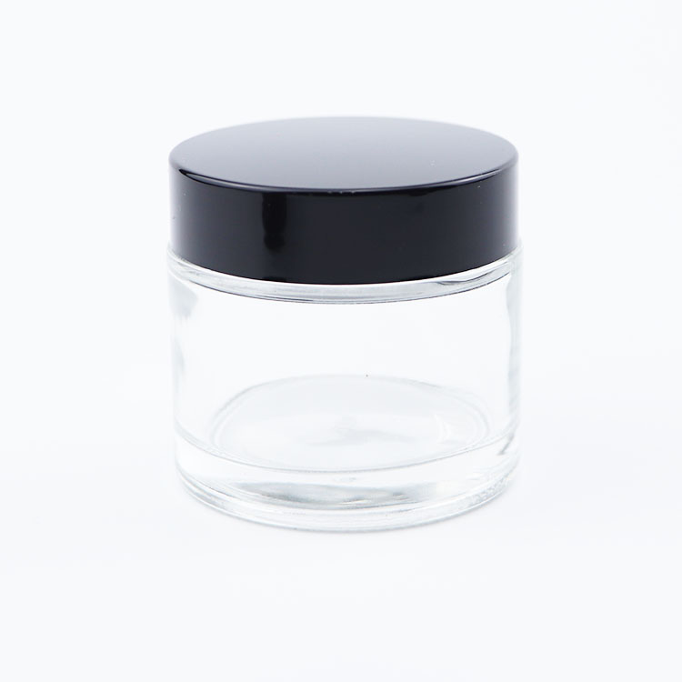 Popular 60g clear amber matte black glass cosmetic skincare cream jars with black lids 2oz