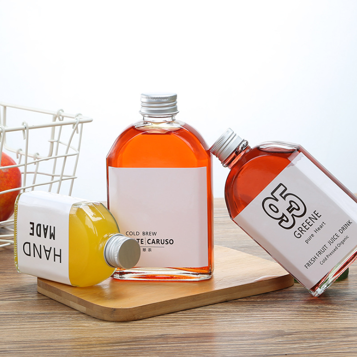 Popular Custom Clear Empty Flat 200ml 250ml 350ml Cold Brew Coffee Juice Bottle Beverage Wine Drinking Milk Water Glass Bottle