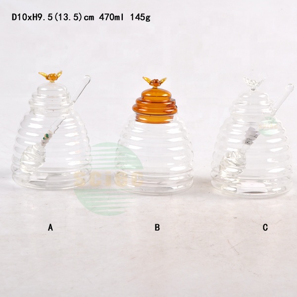 Popular Hive Honey Pot With Lid Glass Honey Bee Storage Jar