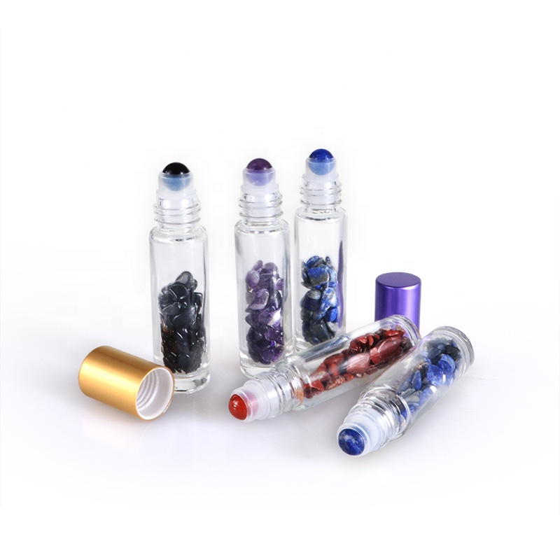 Popular Skin care Essential Oil Natural Gemstone 6ml 8ml 10ml clear Glass roller bottle with roller ball