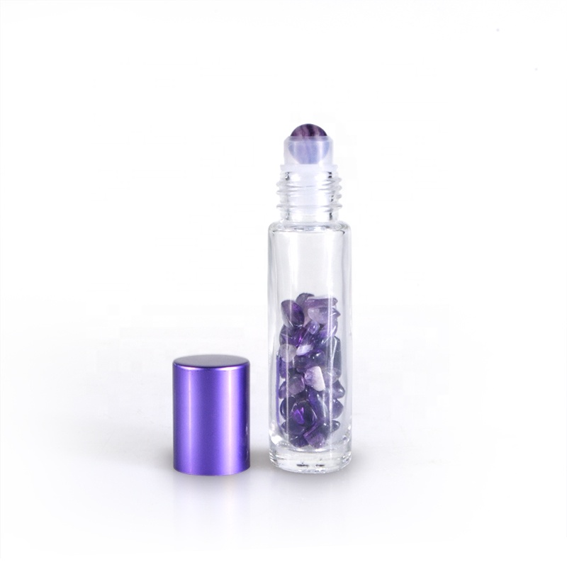 Popular Skin care Essential Oil Natural Gemstone 6ml 8ml 10ml clear Glass roller bottle with roller ball