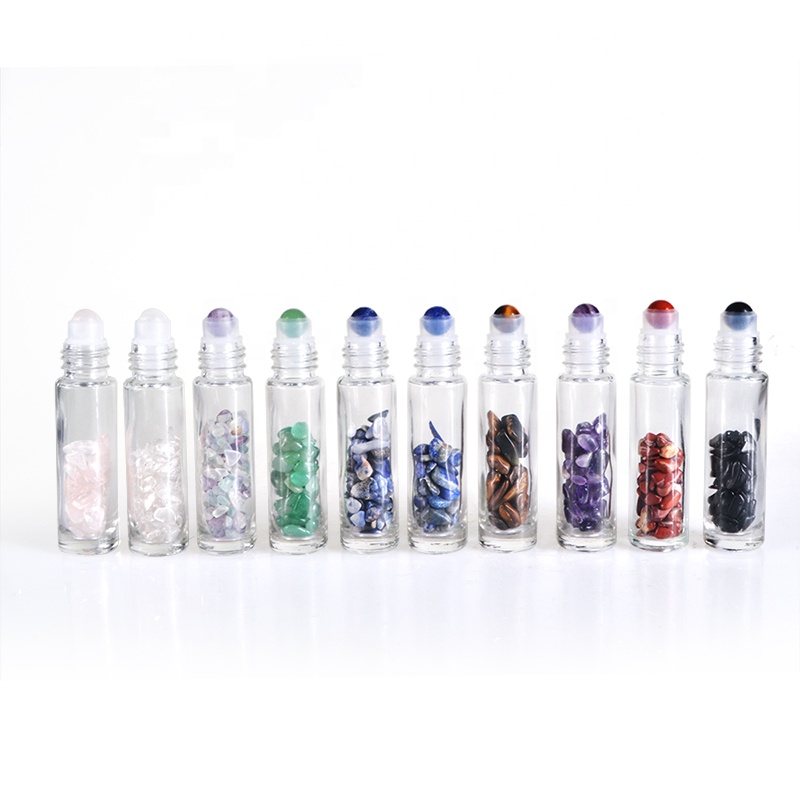 Popular Skin care Essential Oil Natural Gemstone 6ml 8ml 10ml clear Glass roller bottle with roller ball