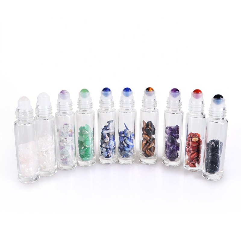 Popular Skin care Essential Oil Natural Gemstone 6ml 8ml 10ml clear Glass roller bottle with roller ball