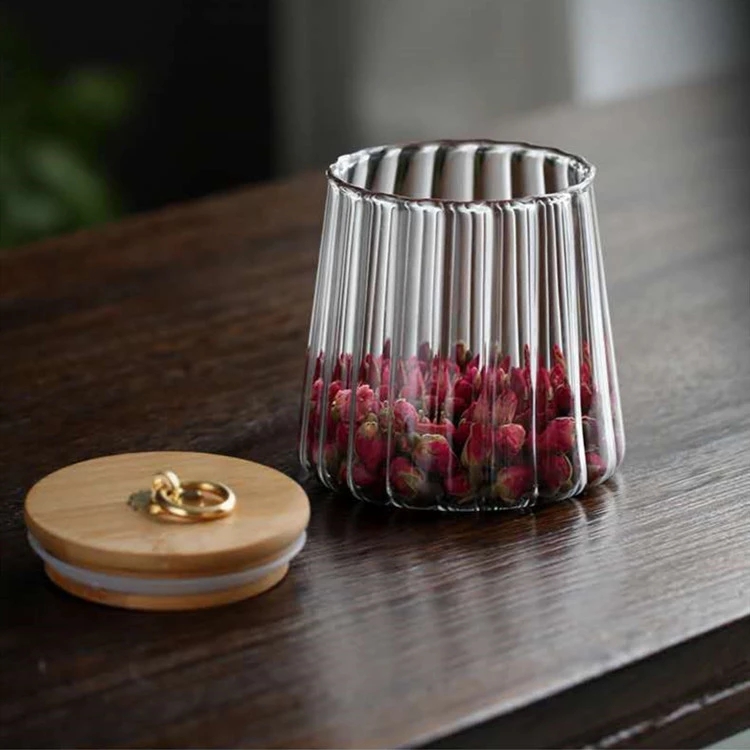 Popular Spices Tea Coffee Glass Airtight Storage Jars ClearJar Bamboo Hoop Lid