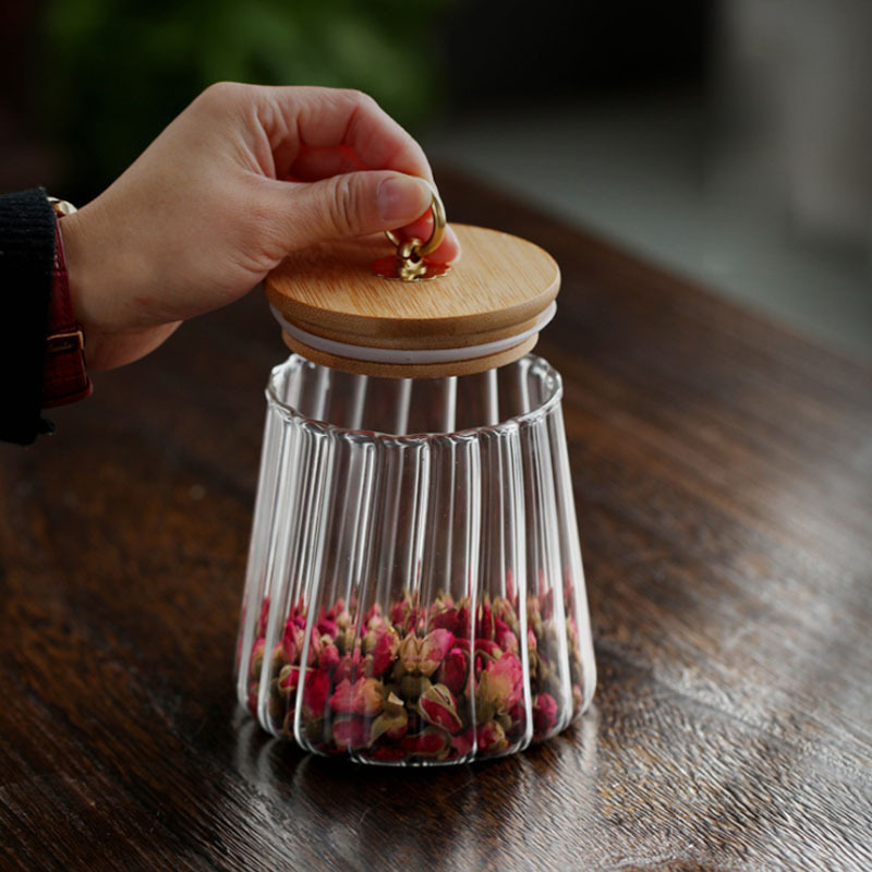 Popular Spices Tea Coffee Glass Airtight Storage Jars ClearJar Bamboo Hoop Lid