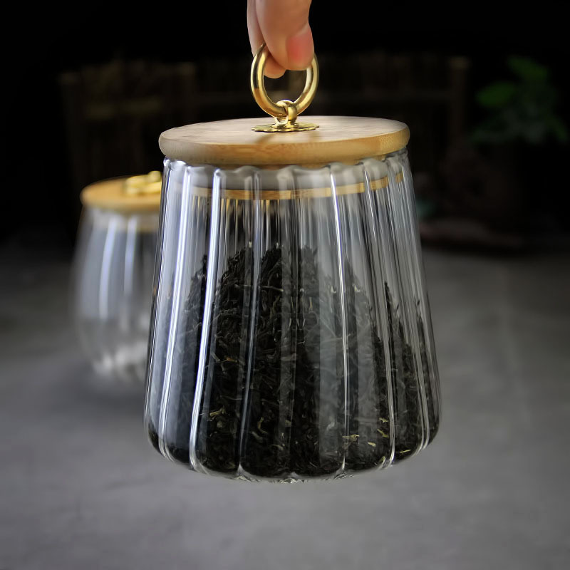 Popular Spices Tea Coffee Glass Airtight Storage Jars ClearJar Bamboo Hoop Lid