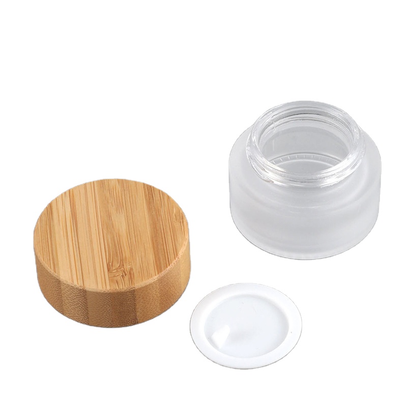 Popular Style Glass Cosmetic Containers Skin Care Luxury Bamboo 100g Glass Cosmetic Jar for Creams