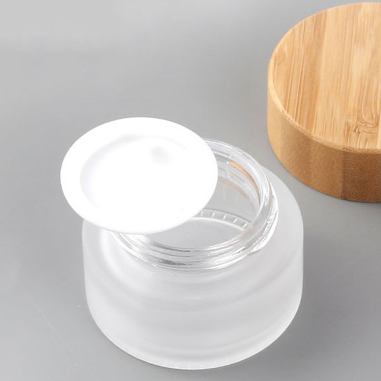 Popular Style Glass Cosmetic Containers Skin Care Luxury Bamboo 100g Glass Cosmetic Jar for Creams