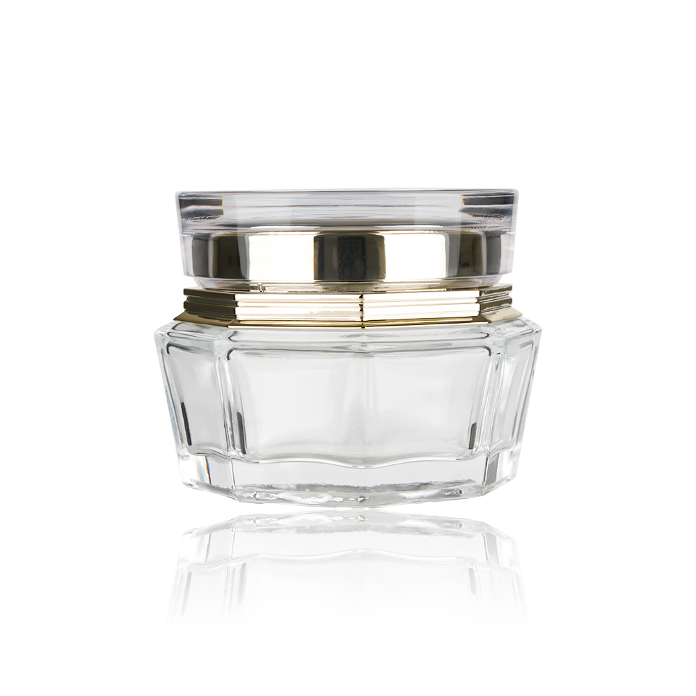 Popular Wholesale Cheap Cosmetic Skincare Packaging 50g Clear Glass Cosmetic Jars With Gold Lid