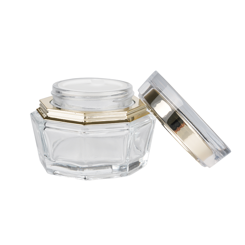 Popular Wholesale Cheap Cosmetic Skincare Packaging 50g Clear Glass Cosmetic Jars With Gold Lid