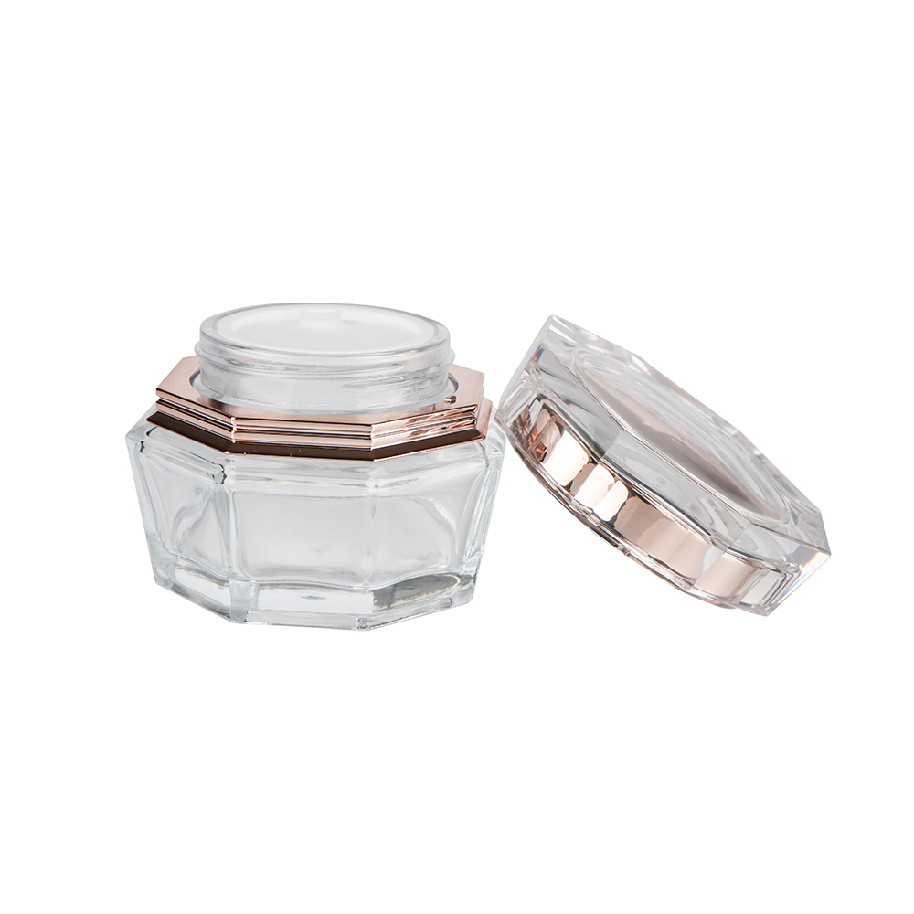 Popular Wholesale Cheap Cosmetic Skincare Packaging 50g Clear Glass Cosmetic Jars With Gold Lid