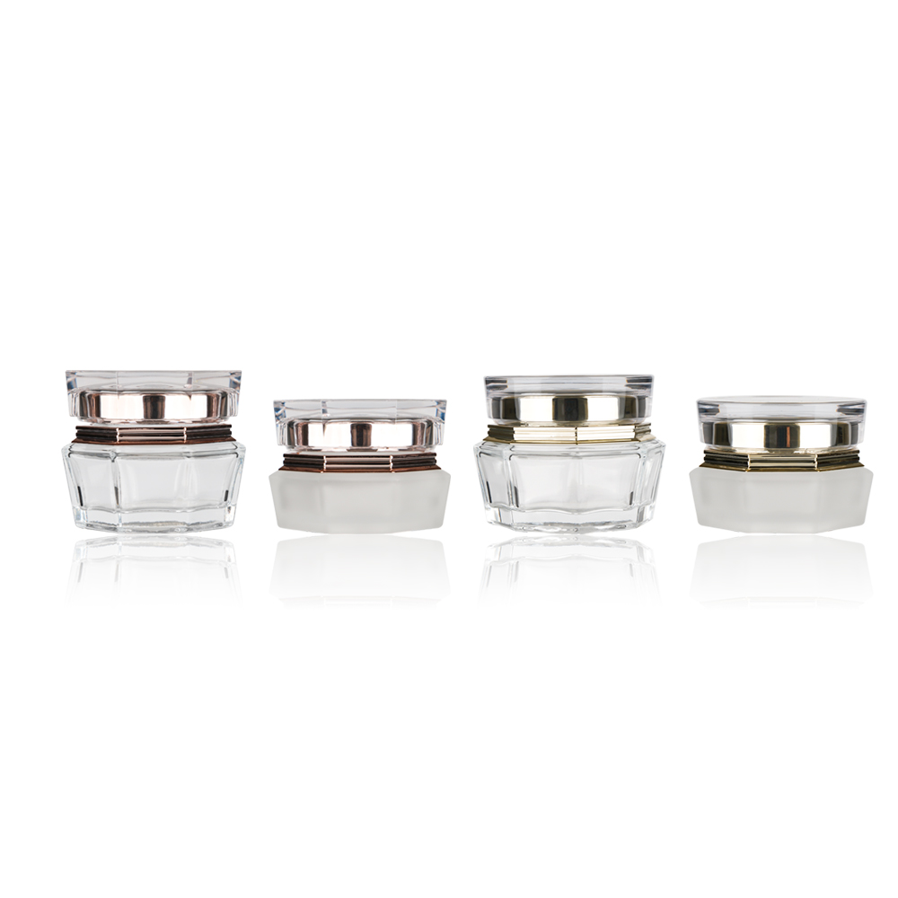 Popular Wholesale Cheap Cosmetic Skincare Packaging 50g Clear Glass Cosmetic Jars With Gold Lid
