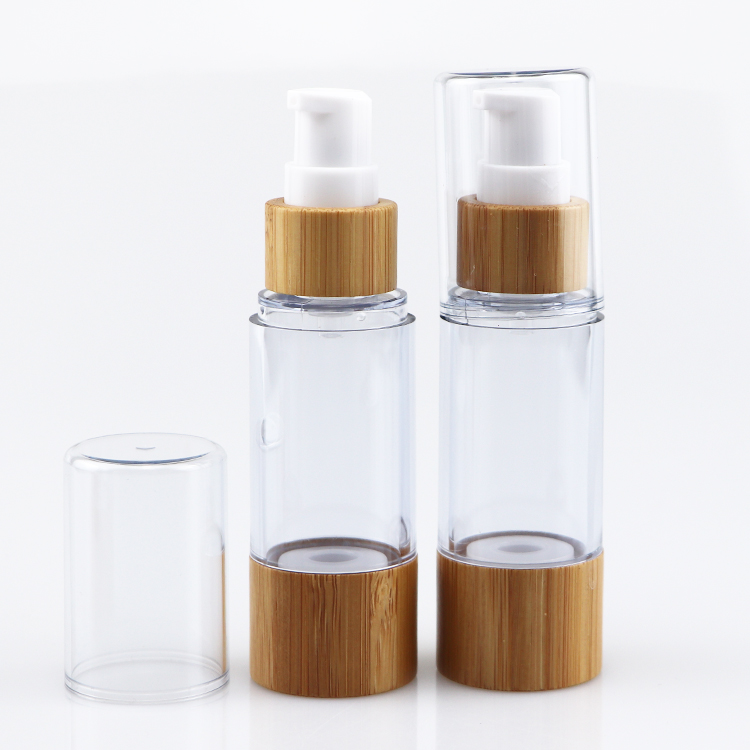 Popular bamboo cosmetic packaging 15ml 30ml 50ml 80ml 100ml 120ml plastic lotion pump bamboo airless bottle