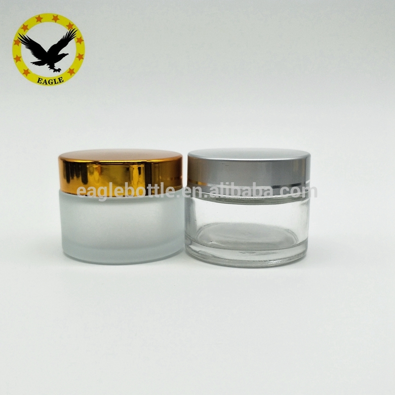 Popular design Wholesale amber frosted glass jar 50 gold lid for skin cream packaging