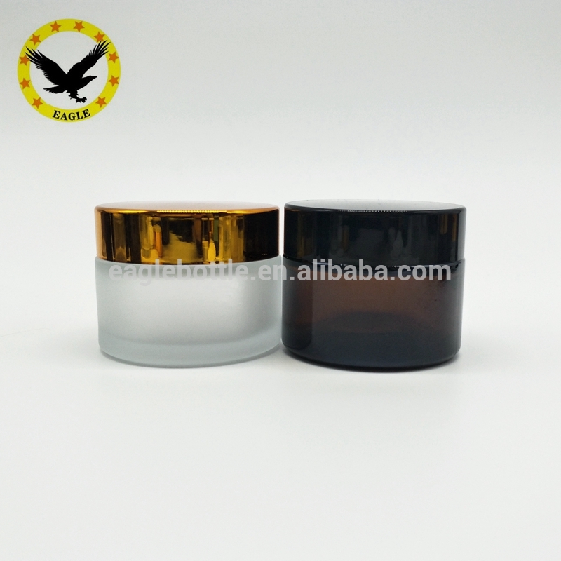 Popular design Wholesale amber frosted glass jar 50 gold lid for skin cream packaging