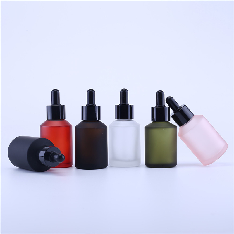 Popular design slant shoulder essential oil glass bottle 30ml 60ml matte frosted glass dropper bottle