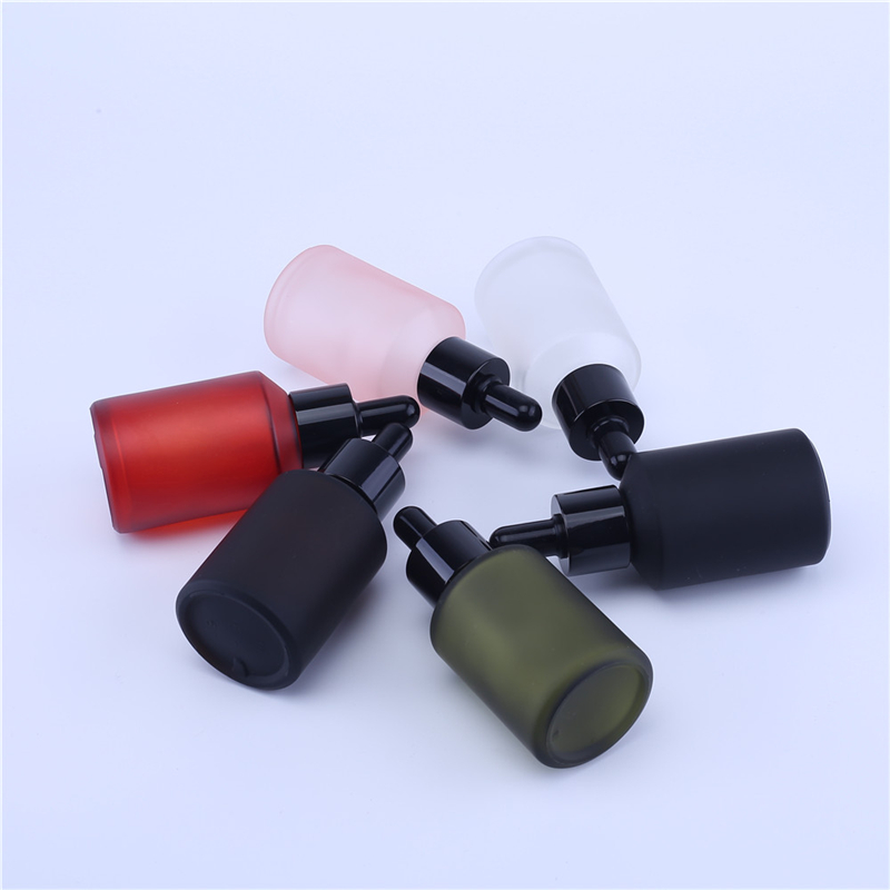 Popular design slant shoulder essential oil glass bottle 30ml 60ml matte frosted glass dropper bottle