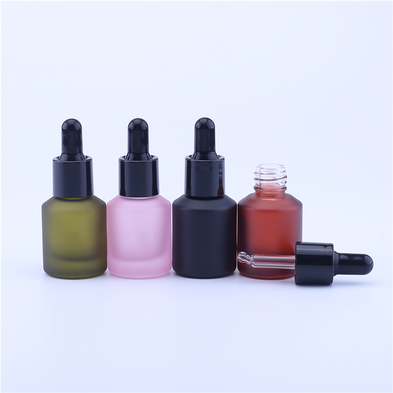 Popular design slant shoulder essential oil glass bottle 30ml 60ml matte frosted glass dropper bottle