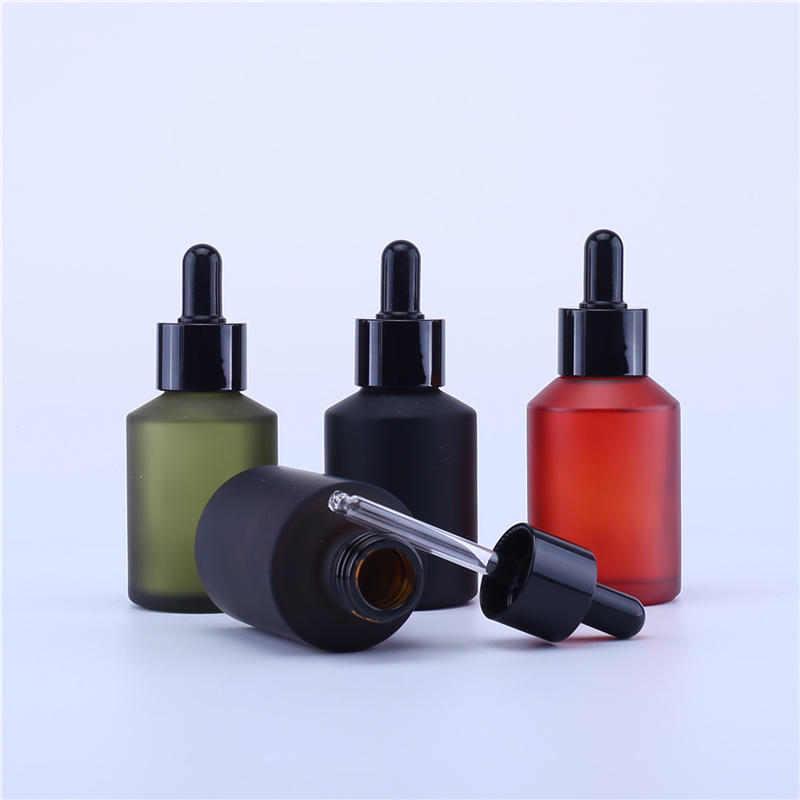 Popular design slant shoulder essential oil glass bottle 30ml 60ml matte frosted glass dropper bottle