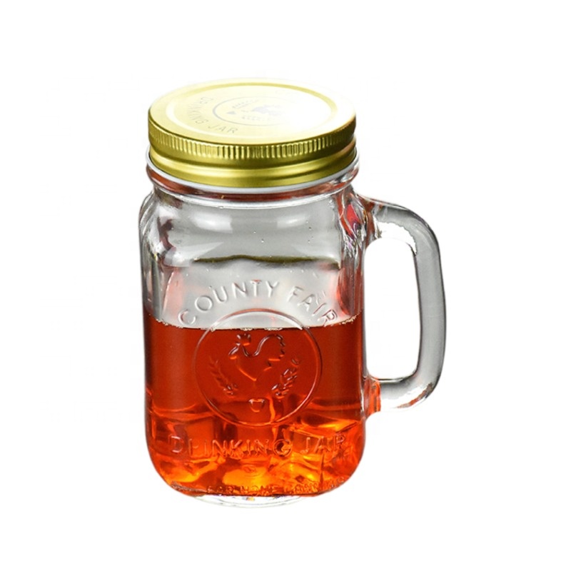 Popular food grade ceramic lid jars handle ball mason jar 8 oz with Gold Tinplate Lid