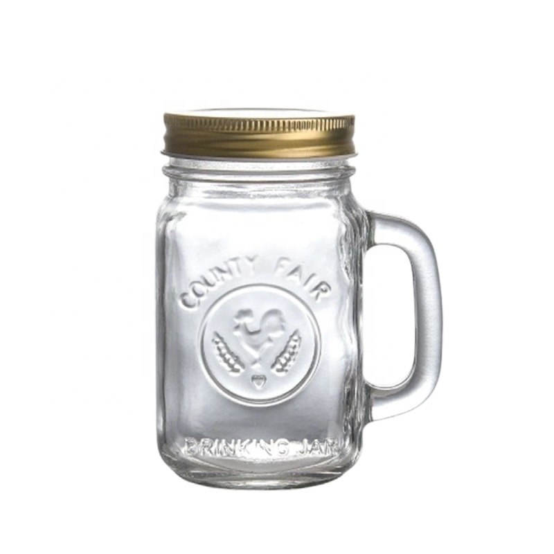 Popular food grade ceramic lid jars handle ball mason jar 8 oz with Gold Tinplate Lid
