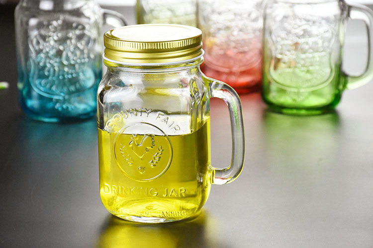 Popular food grade ceramic lid jars handle ball mason jar 8 oz with Gold Tinplate Lid