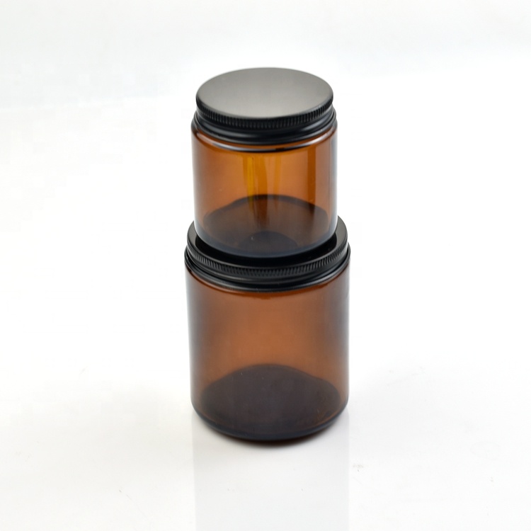 Popular glass cream amber jar aluminum lid 200g cosmetic jar luxury jar 250ml