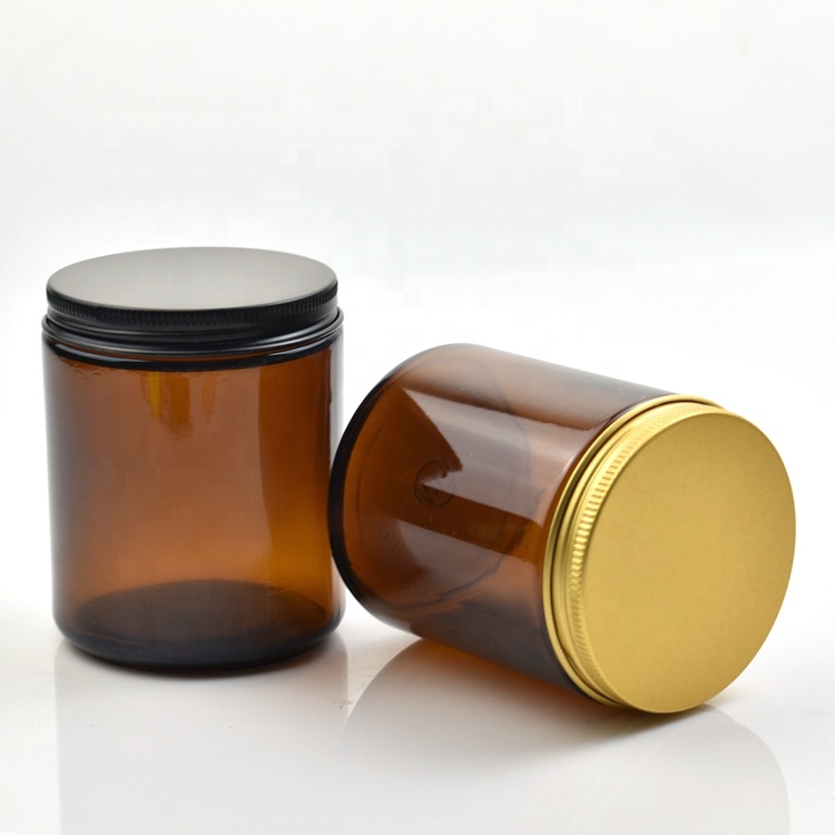 Popular glass cream amber jar aluminum lid 200g cosmetic jar luxury jar 250ml