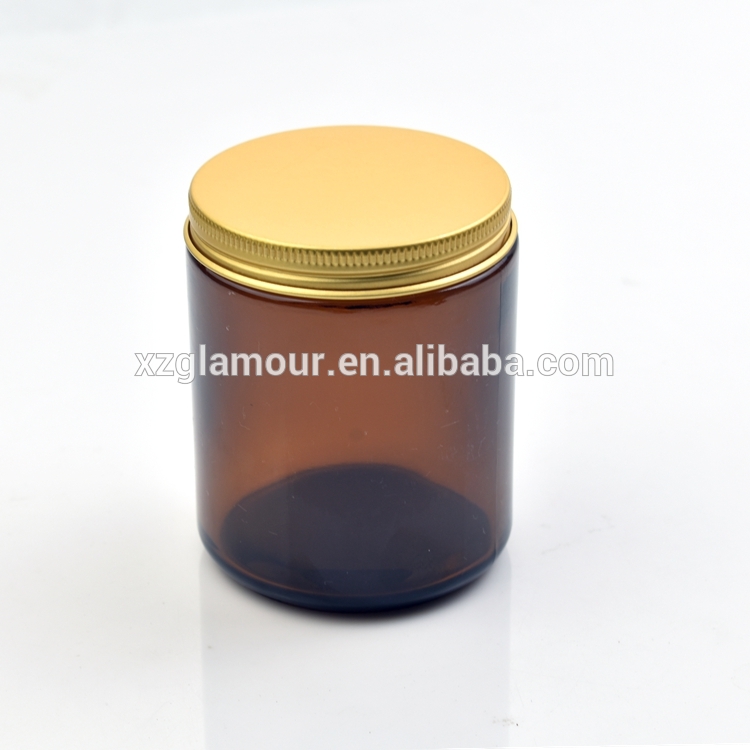 Popular glass cream amber jar aluminum lid 200g cosmetic jar luxury jar 250ml