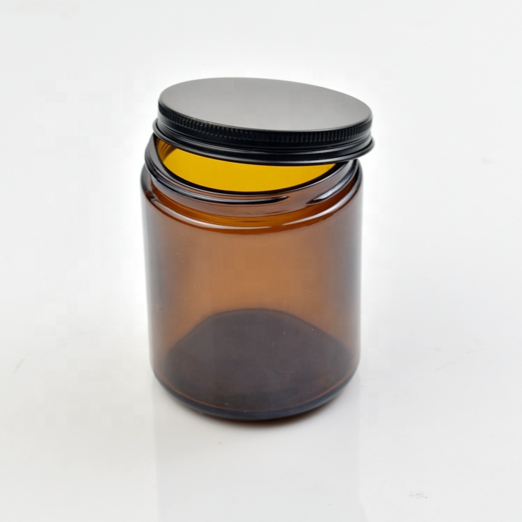 Popular glass cream amber jar aluminum lid 200g cosmetic jar luxury jar 250ml