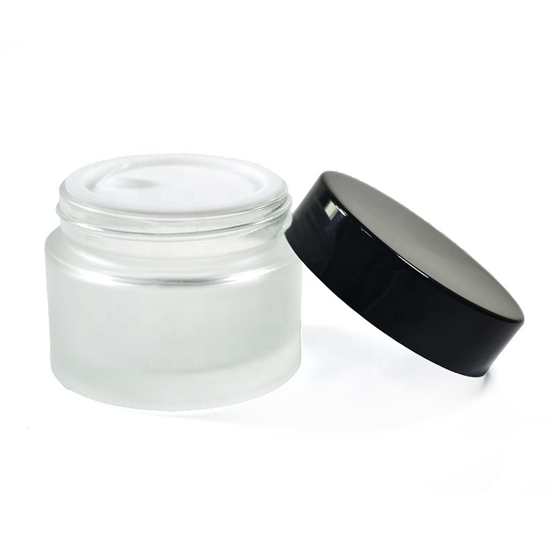 Popular hot sale cosmetic container 5g 10g 15g 20g 30g 50g 100g clear frosted glass jar with black plastic lid