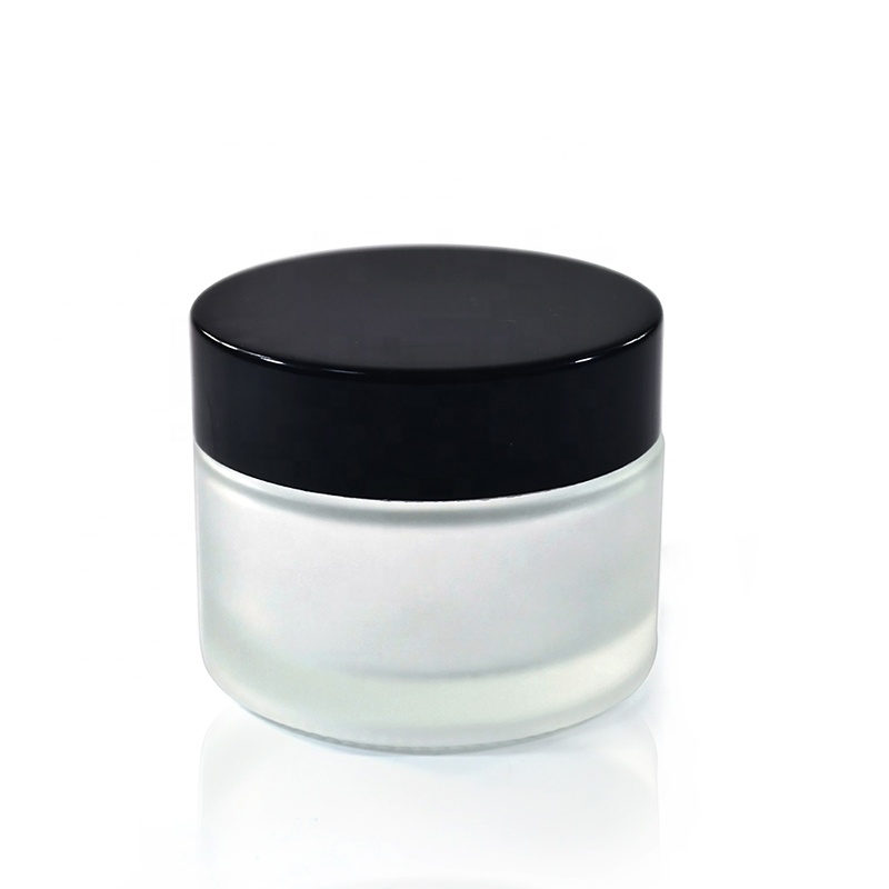 Popular hot sale cosmetic container 5g 10g 15g 20g 30g 50g 100g clear frosted glass jar with black plastic lid