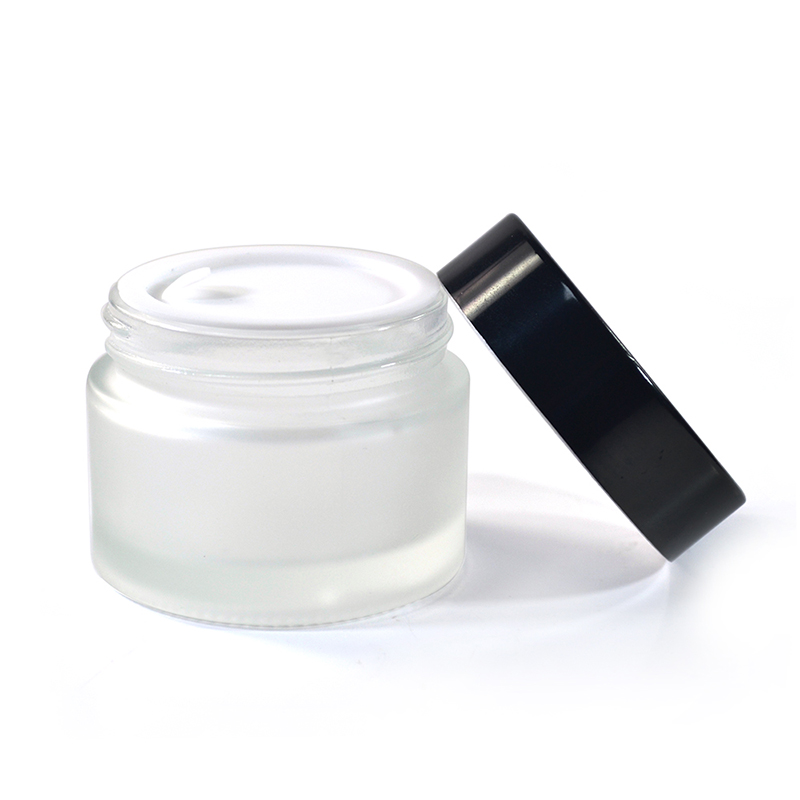 Popular hot sale cosmetic container 5g 10g 15g 20g 30g 50g 100g clear frosted glass jar with black plastic lid