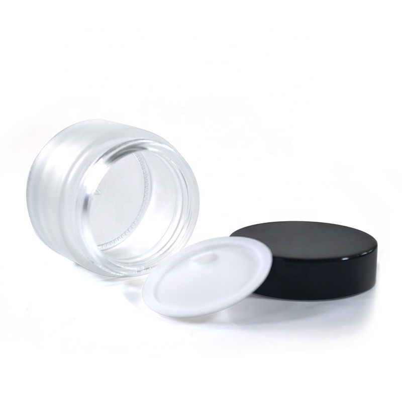 Popular hot sale cosmetic container 5g 10g 15g 20g 30g 50g 100g clear frosted glass jar with black plastic lid
