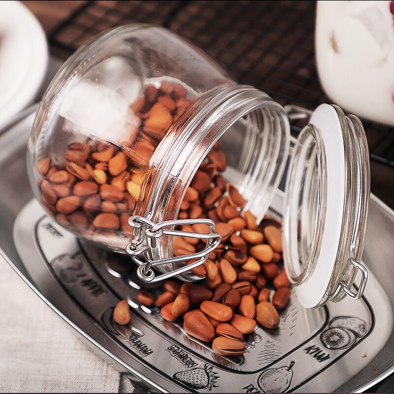 Popular large glass jars containers for food 250 ml 8oz 16oz glass airtight jars with stainless lock lid