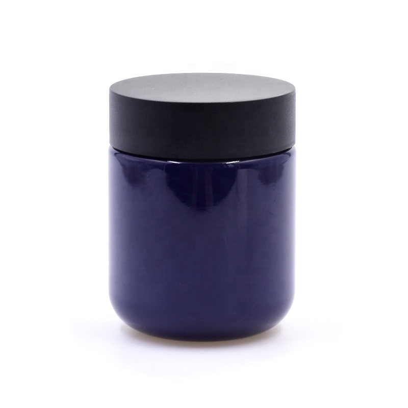 Popular  plastic 180 ML dark purple round  child resistant food storage candy cosmetic packing  jar with childproof black lid