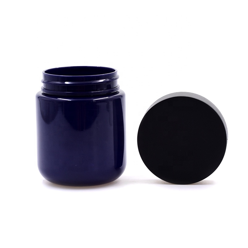Popular plastic 180 ML dark purple round child resistant food storage candy cosmetic packing jar with childproof black lid